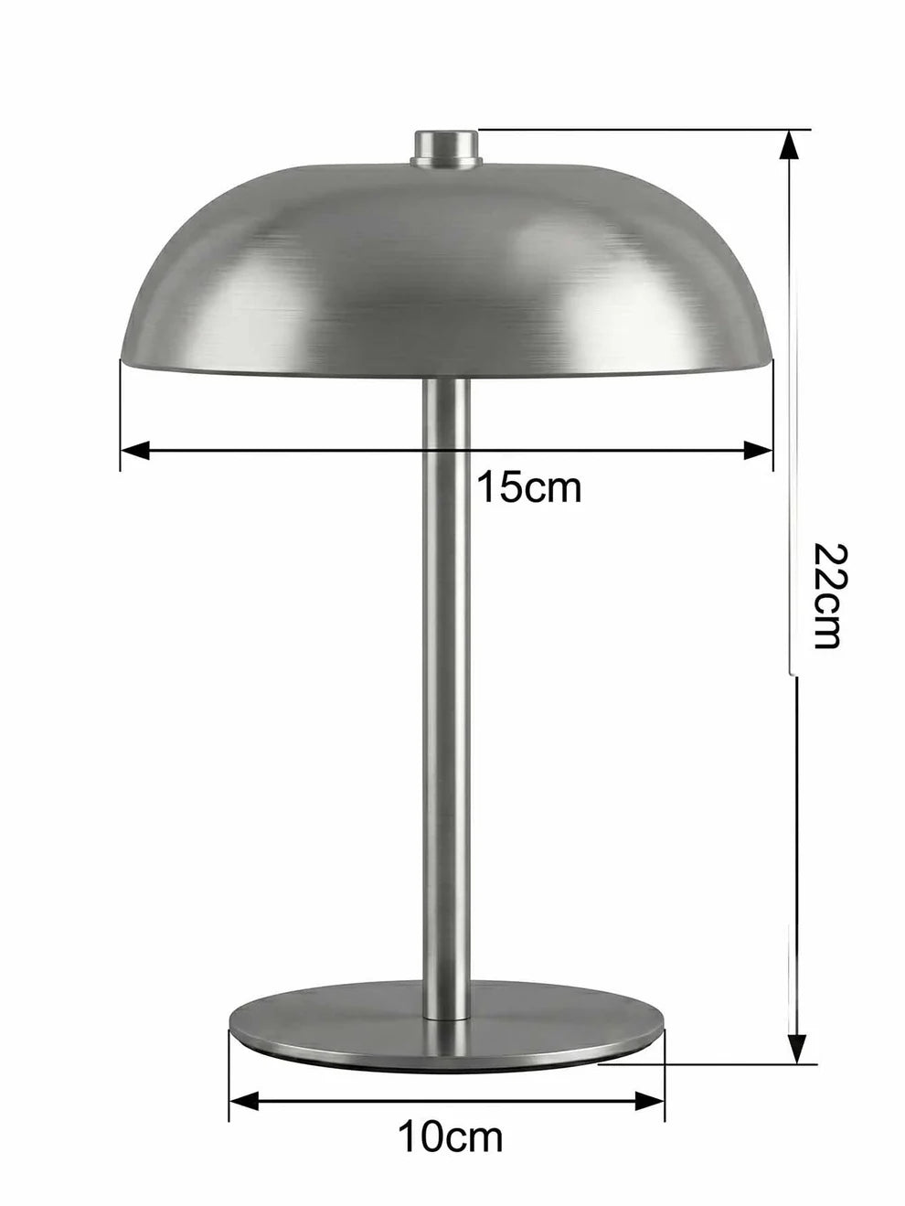 Stainless Steal Mushroom Table Lamp, Touch Control 3-Color Dimmable LED Desk Light, Cordless Rechargeable Eye-Caring Bedside Lamp