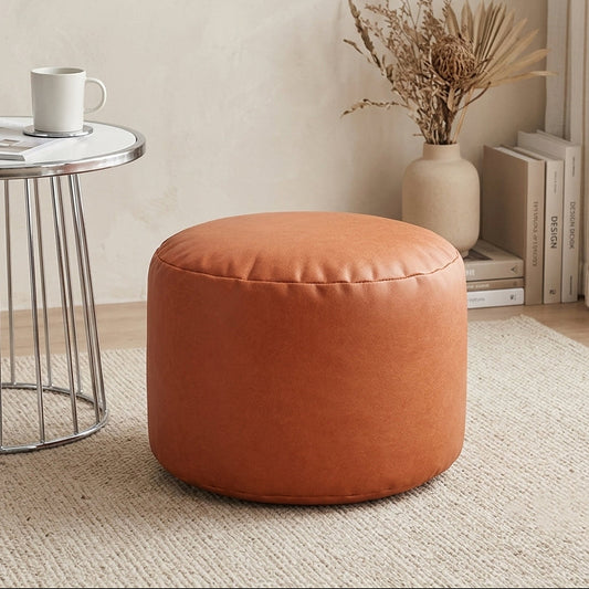 Small Round Faux Leather Ottoman Stool Beanbag Pouf Footstool Stuffed Bean Bag Footrest Floor Corner Seat Puff JD004
