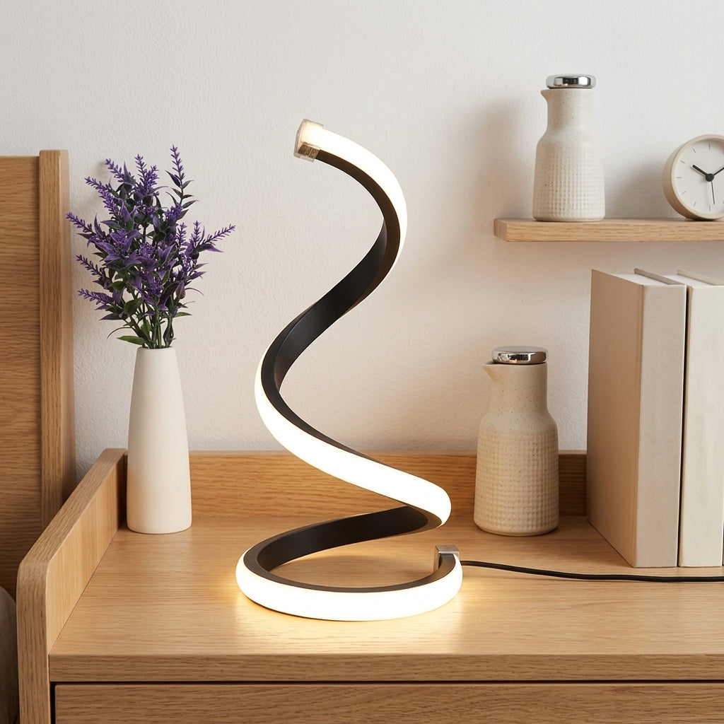 Spiral LED Desk Lamp - Modern Bauhaus Style Bedside Table Lamp