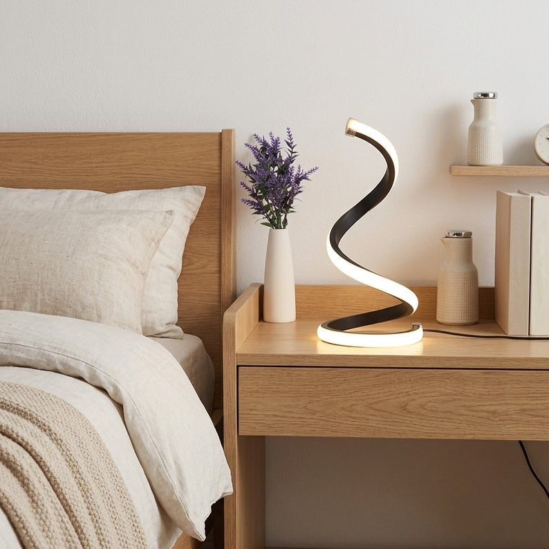 Spiral LED Desk Lamp - Modern Bauhaus Style Bedside Table Lamp