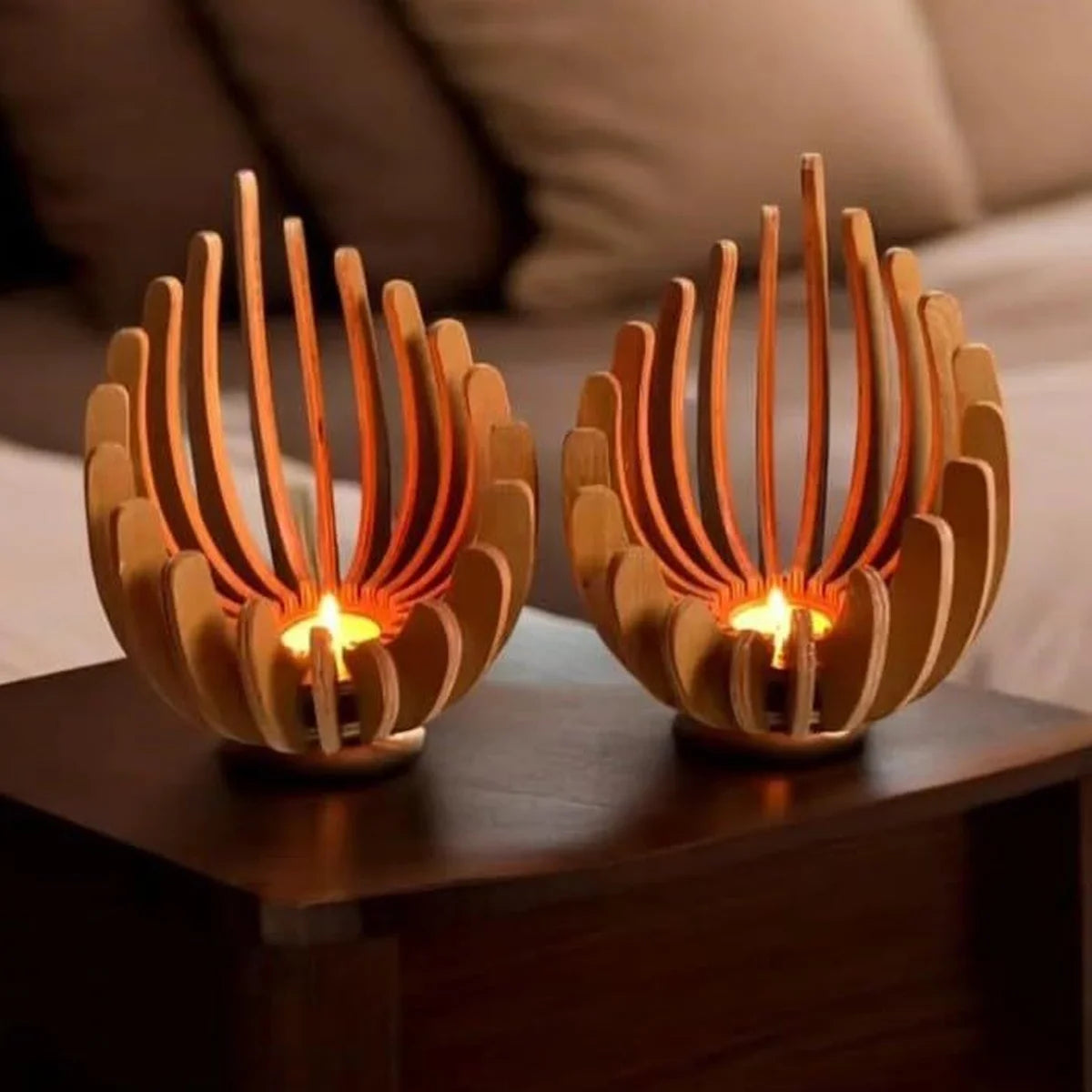 Lotus Candle Holder - Elegant Wooden Tea Light Center-piece, Home Table Decor for Weddings, Christmas, Mot