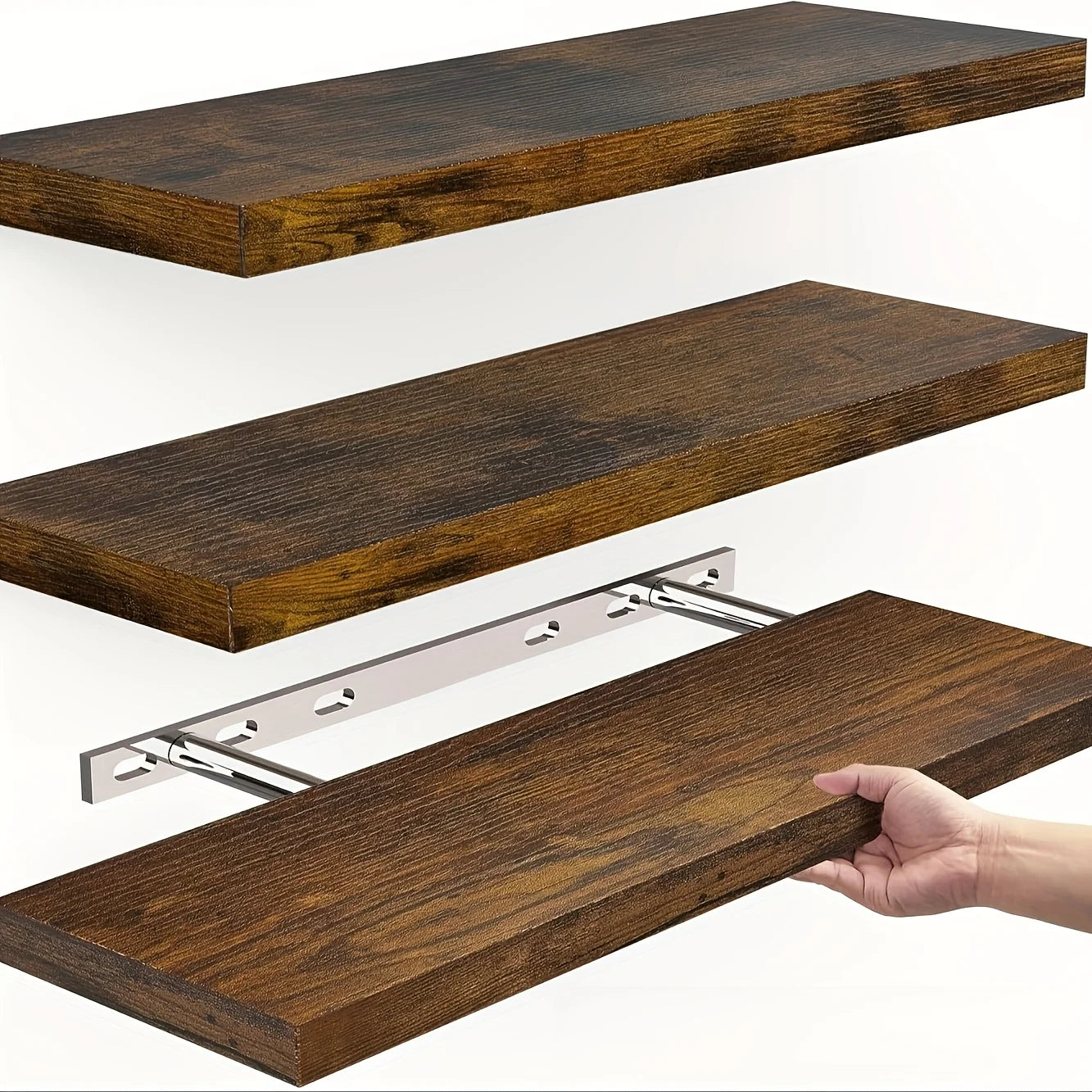 Classic Solid Wood Wall Mounted Horizontal Strip Design Shelf Space-saving for Storage and Display in Living Room and Bedroom