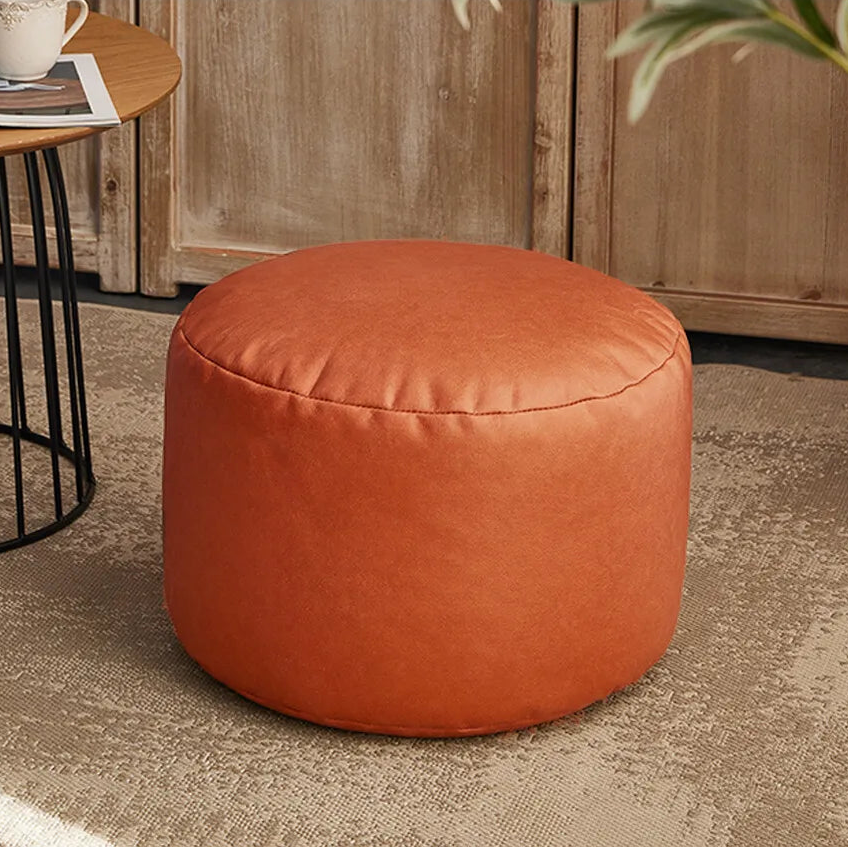 Small Round Faux Leather Ottoman Stool Beanbag Pouf Footstool Stuffed Bean Bag Footrest Floor Corner Seat Puff JD004