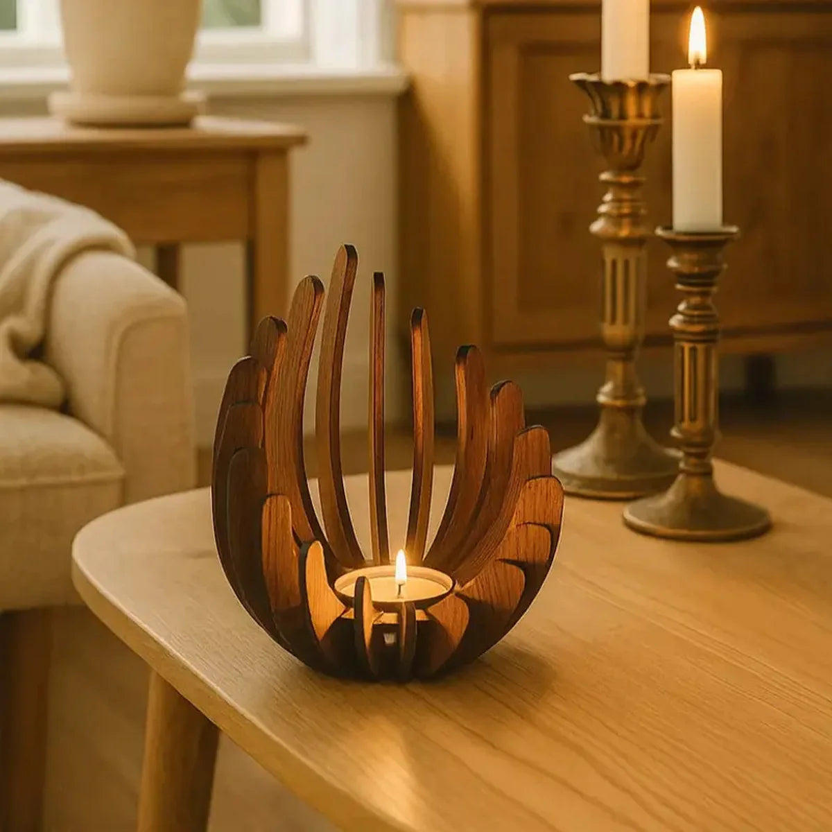 Lotus Candle Holder - Elegant Wooden Tea Light Center-piece, Home Table Decor for Weddings, Christmas, Mot
