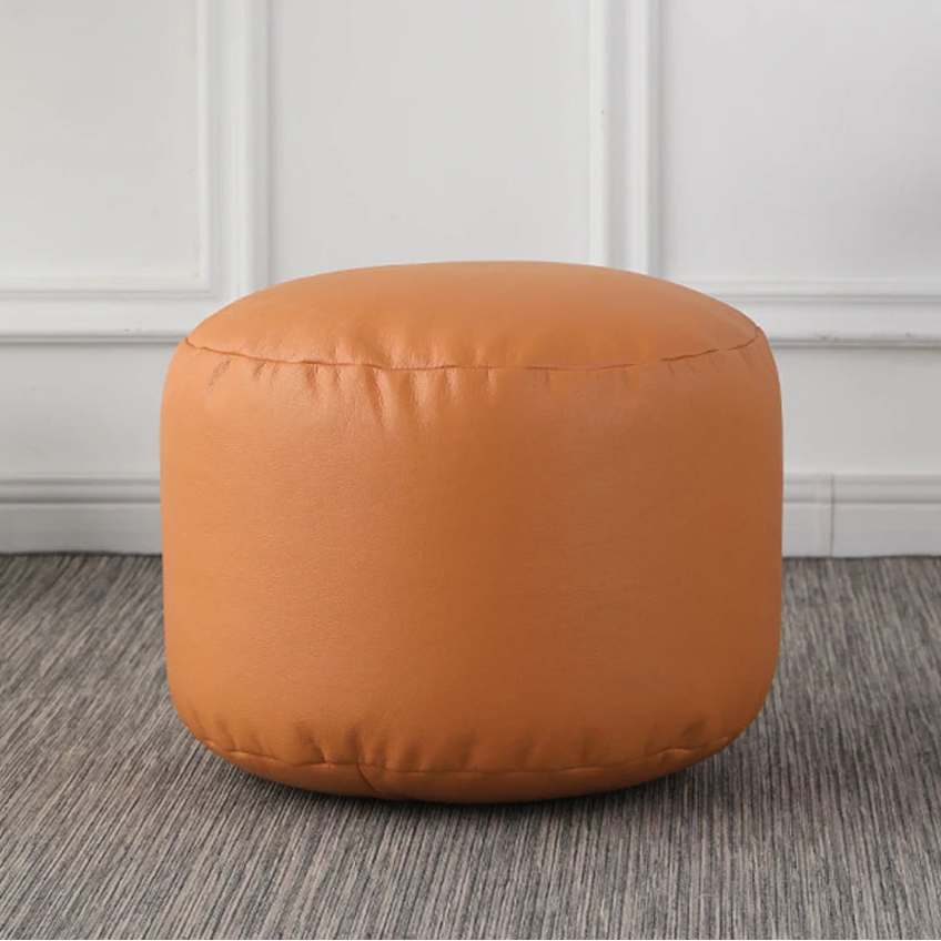 Small Round Faux Leather Ottoman Stool Beanbag Pouf Footstool Stuffed Bean Bag Footrest Floor Corner Seat Puff JD004