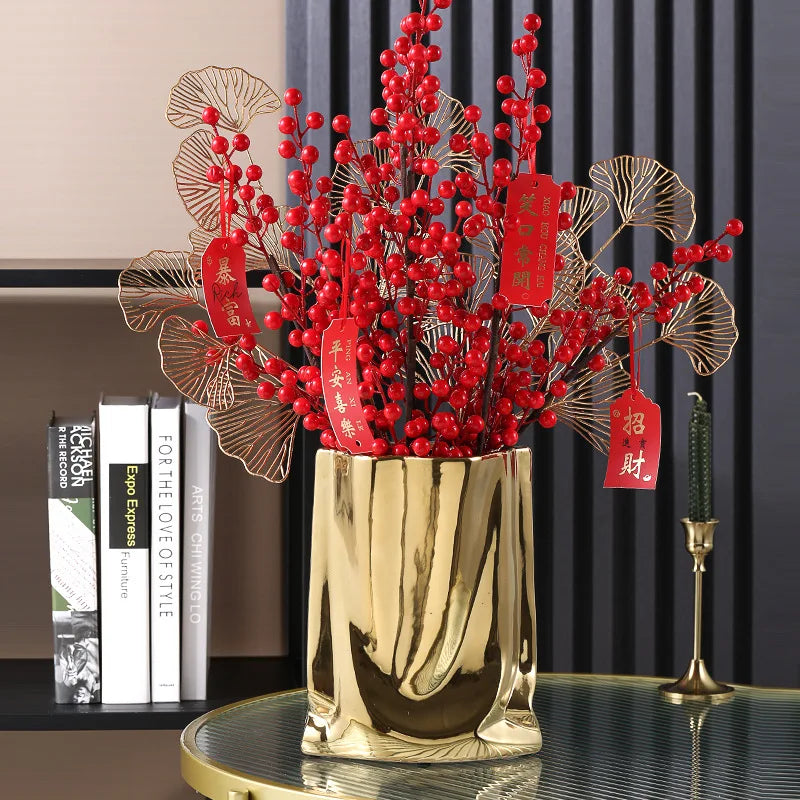 CHROME and GOLD Flower Vase Ceramic Vase Porcelain Flower Arrangement Decoration Bag Shape Terrarium Home Decoration Vases Pots