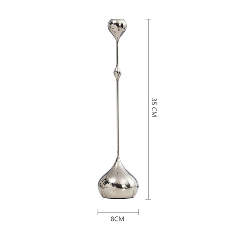 Silver Chrome Candle Holder, Metal Candlestick Romantic Art Table Decoration For Home Dining , Wedding Photography Props