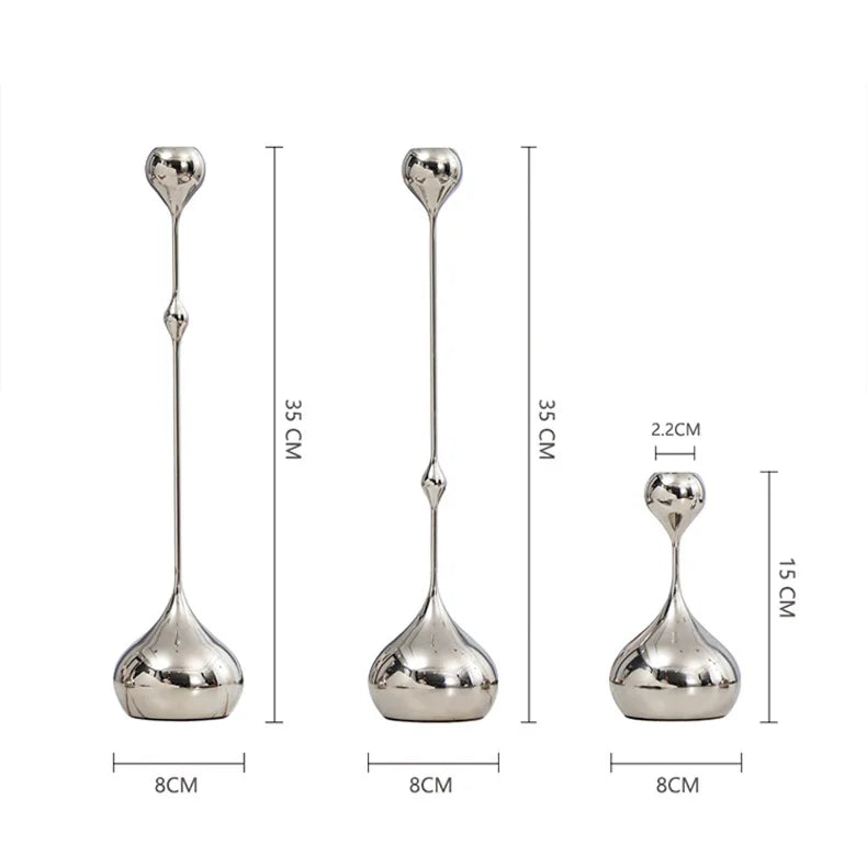 Silver Chrome Candle Holder, Metal Candlestick Romantic Art Table Decoration For Home Dining , Wedding Photography Props