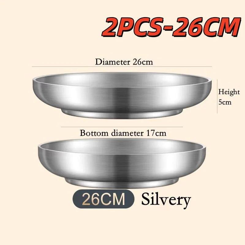 Food Grade 304 Stainless Steel Dishes Plate Household Double Layer Insulation Dishes Tray Anti Scalding Tableware Dishes Pan