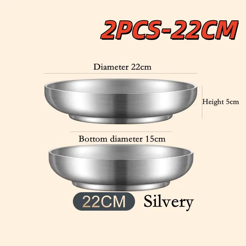 Food Grade 304 Stainless Steel Dishes Plate Household Double Layer Insulation Dishes Tray Anti Scalding Tableware Dishes Pan