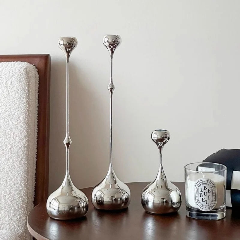Silver Chrome Candle Holder, Metal Candlestick Romantic Art Table Decoration For Home Dining , Wedding Photography Props