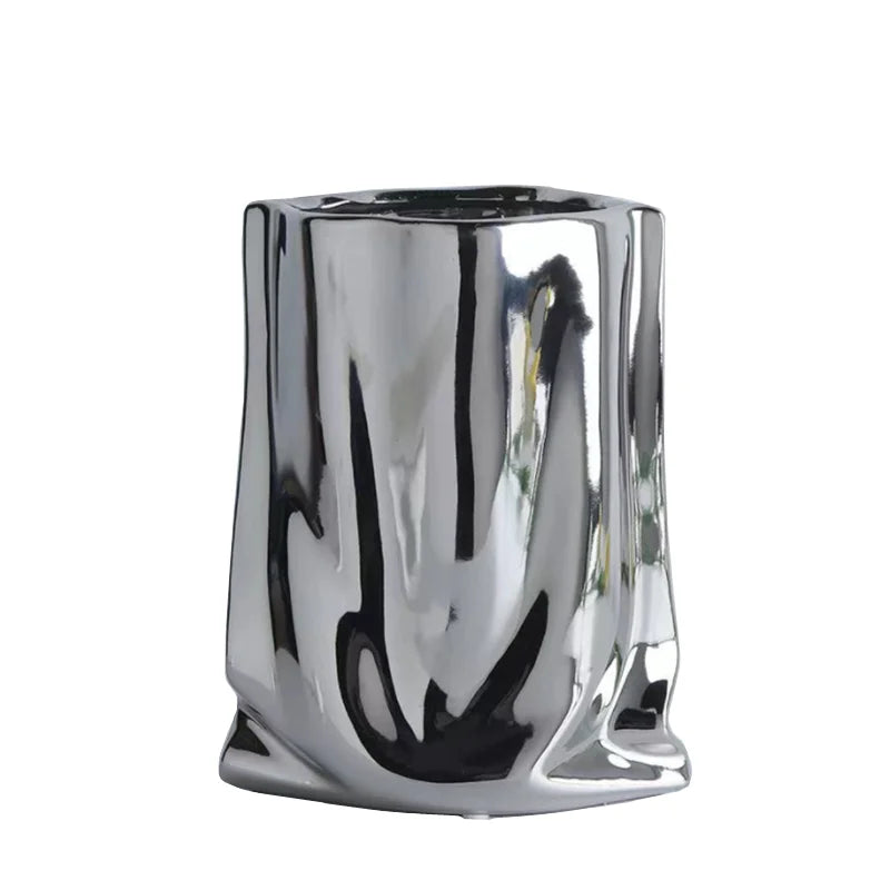 CHROME and GOLD Flower Vase Ceramic Vase Porcelain Flower Arrangement Decoration Bag Shape Terrarium Home Decoration Vases Pots