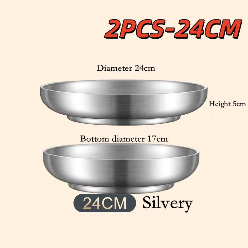 Food Grade 304 Stainless Steel Dishes Plate Household Double Layer Insulation Dishes Tray Anti Scalding Tableware Dishes Pan