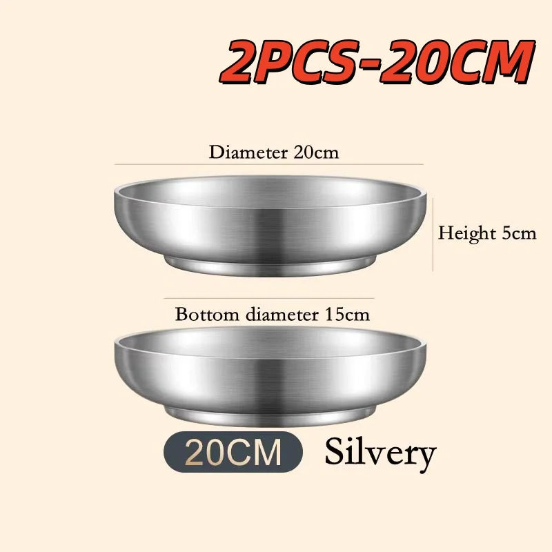 Food Grade 304 Stainless Steel Dishes Plate Household Double Layer Insulation Dishes Tray Anti Scalding Tableware Dishes Pan