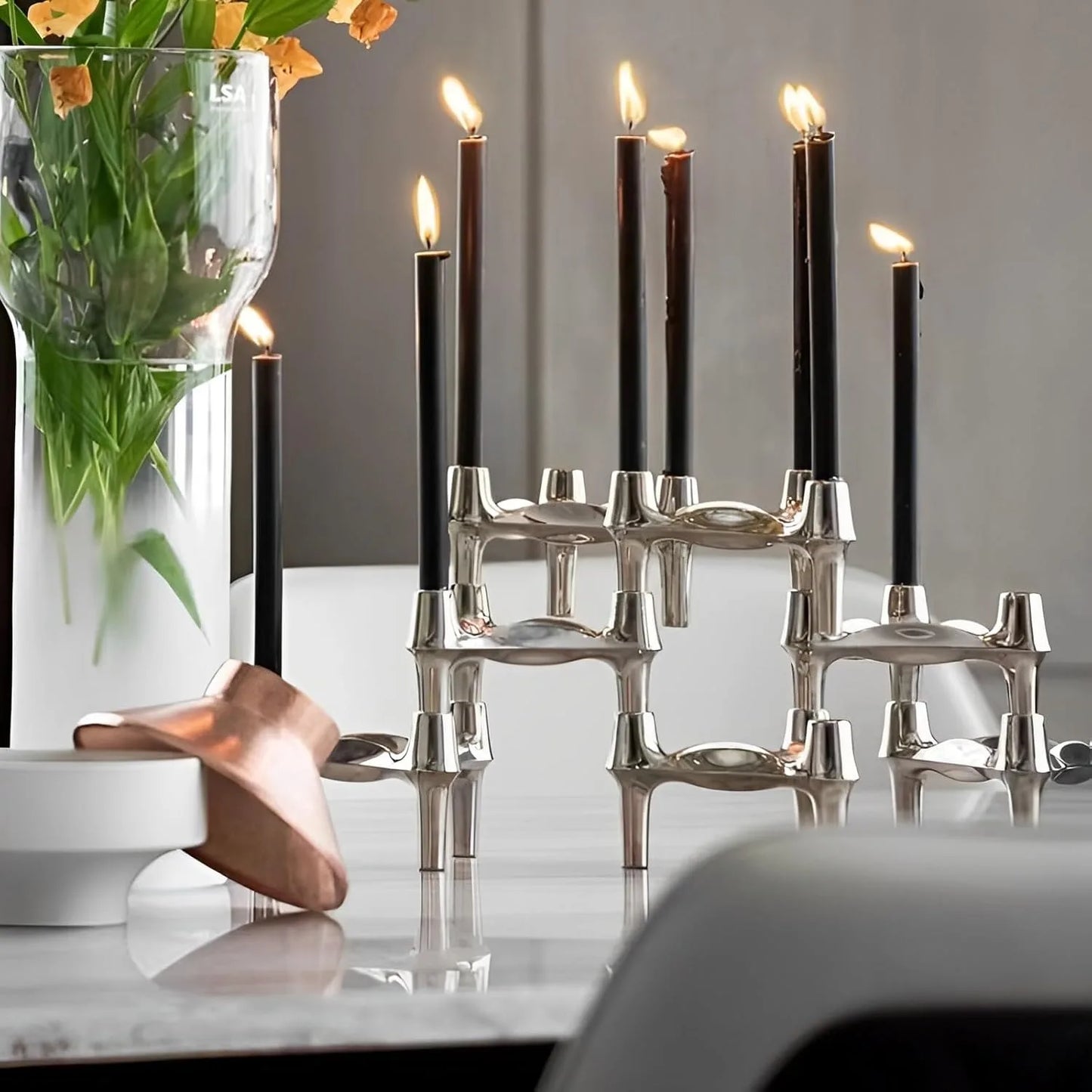 Luxury Candlestick Holders Modular Stand Nordic Stainless Steel Candlestick for Living Room/Bedroom Decor