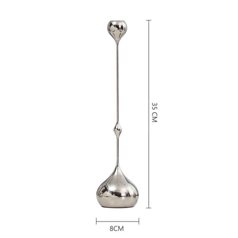 Silver Chrome Candle Holder, Metal Candlestick Romantic Art Table Decoration For Home Dining , Wedding Photography Props