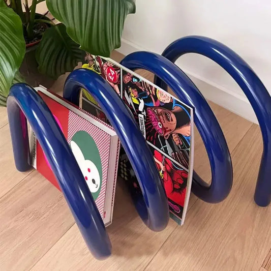 Dopamine Decor Spiral Magazine Rack, Colorful Metal Book Shelf for Living Room, Modern Home Accessory for Record Display