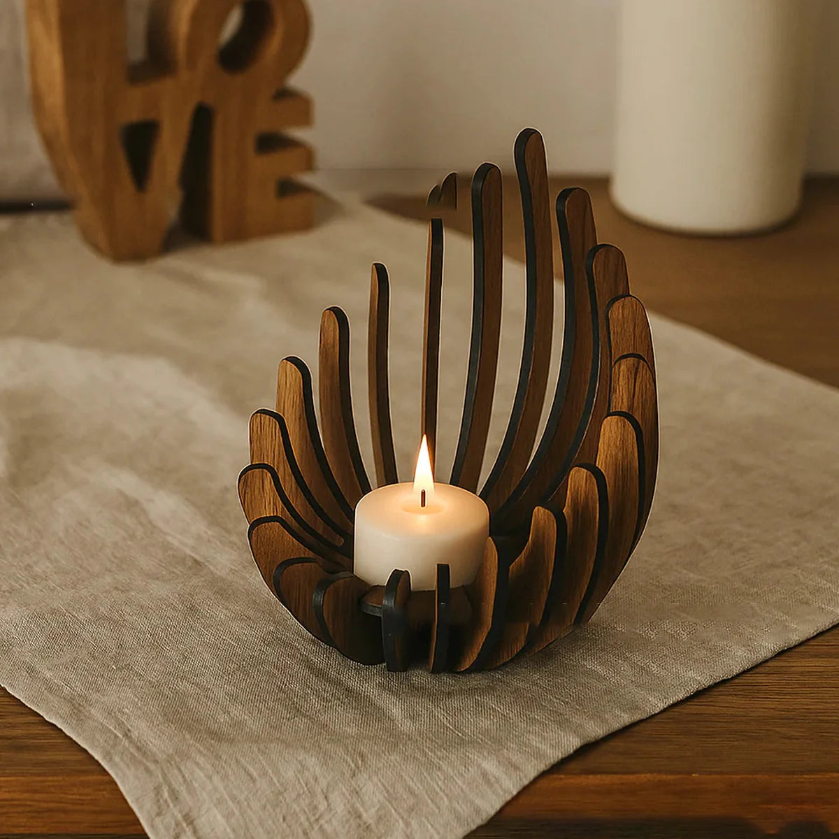 Lotus Candle Holder - Elegant Wooden Tea Light Center-piece, Home Table Decor for Weddings, Christmas, Mot