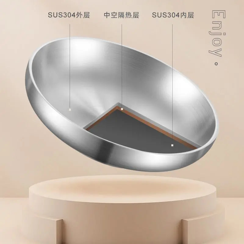 Food Grade 304 Stainless Steel Dishes Plate Household Double Layer Insulation Dishes Tray Anti Scalding Tableware Dishes Pan