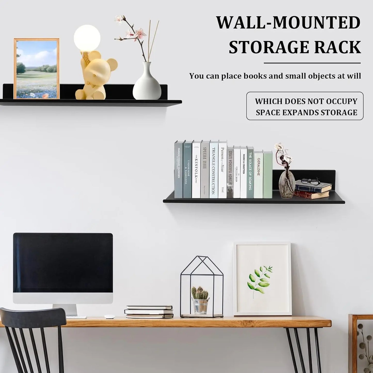 Ledge Shelf Picture Ledge Metal Wall Shelves Floating Shelves Book Shelves Kids Bookshelf Wall Mounted for Living Room Bedroom