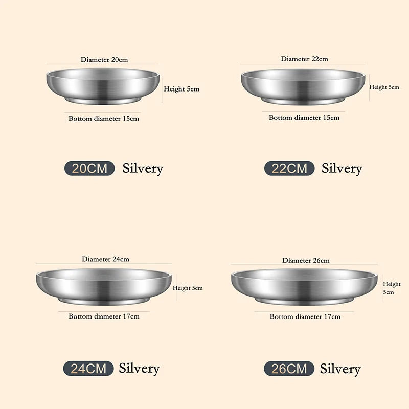 Food Grade 304 Stainless Steel Dishes Plate Household Double Layer Insulation Dishes Tray Anti Scalding Tableware Dishes Pan
