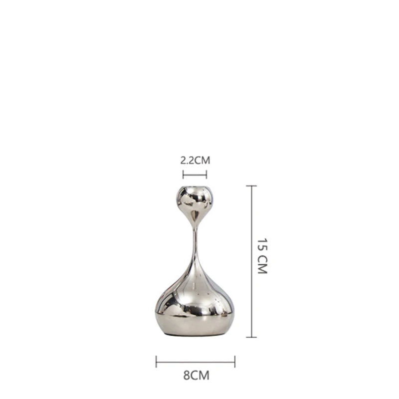 Silver Chrome Candle Holder, Metal Candlestick Romantic Art Table Decoration For Home Dining , Wedding Photography Props