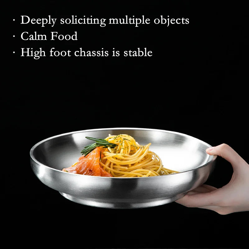 Food Grade 304 Stainless Steel Dishes Plate Household Double Layer Insulation Dishes Tray Anti Scalding Tableware Dishes Pan
