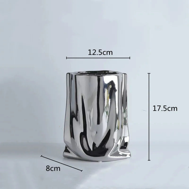 CHROME and GOLD Flower Vase Ceramic Vase Porcelain Flower Arrangement Decoration Bag Shape Terrarium Home Decoration Vases Pots