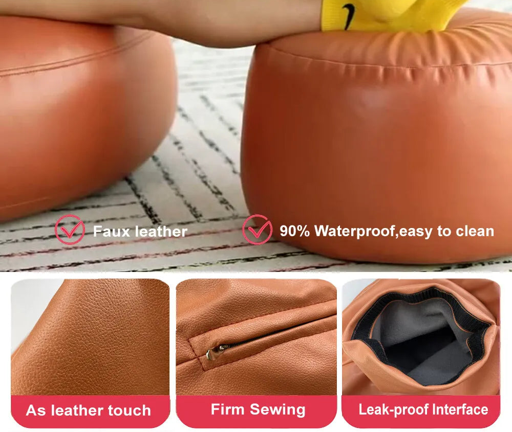 Small Round Faux Leather Ottoman Stool Beanbag Pouf Footstool Stuffed Bean Bag Footrest Floor Corner Seat Puff JD004