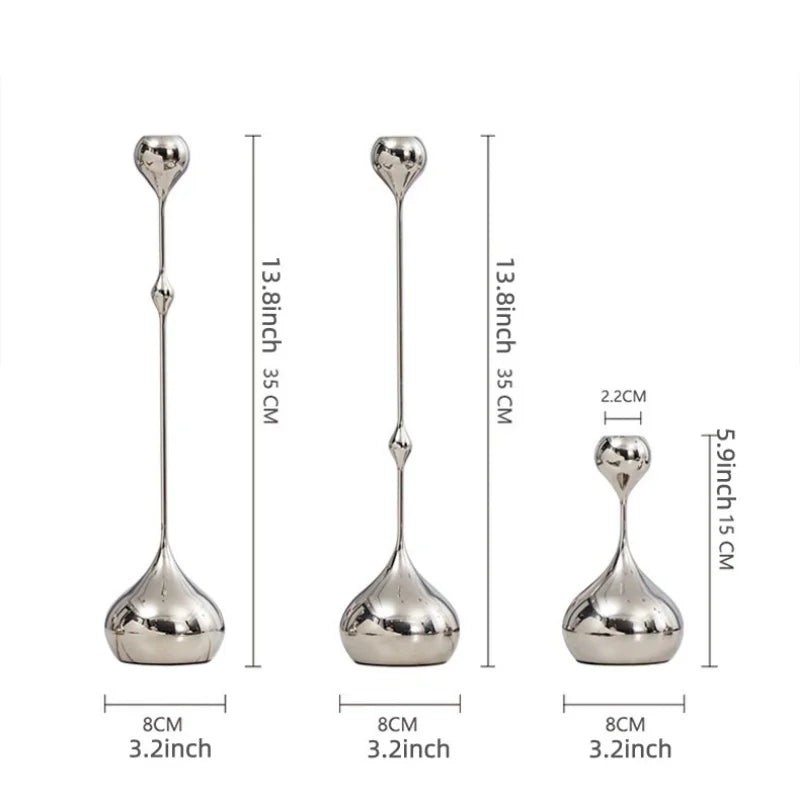 Silver Chrome Candle Holder, Metal Candlestick Romantic Art Table Decoration For Home Dining , Wedding Photography Props