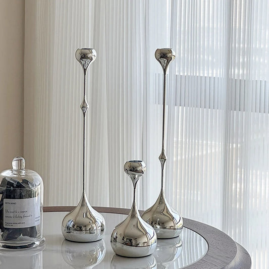 Silver Chrome Candle Holder, Metal Candlestick Romantic Art Table Decoration For Home Dining , Wedding Photography Props